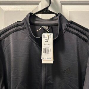 Adidas men's essentials warm up 3 stripe track jacket. "Solid Grey / Black".
